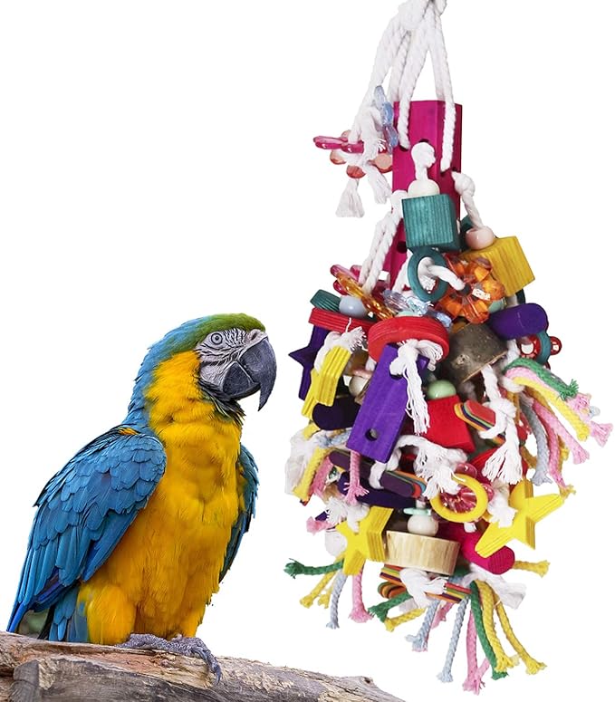 BWOGUE Large Parrot Chew Toy Bird Chewing Toy Multicolored Wooden Blocks Tearing Toys for African Grey Macaws Cockatoos Eclectus Amazon Parrot Birds-Mewly Pet