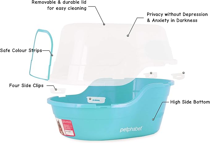 Petphabet Jumbo Hooded Cat Litter Box, Extra Large, Teal-Mewly Pet