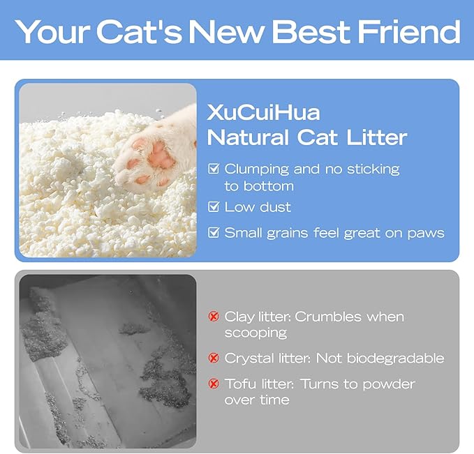 Natural Cat Litter Unscented, 100% Plant-Based, Strong Clumping Litter, Easy Scooping, Clumps Lift Cleanly, Low Dust, Corn & Cassava Litter, 5.5 LB-Mewly Pet
