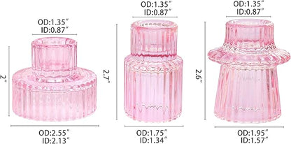Vixdonos Taper Glass Candlestick Holders Tealight Candle Holders for Table Centerpieces, Wedding Decor and Dinner Party (6 Pcs, Pink)