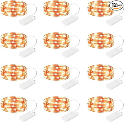 12 Pack Orange Fairy Lights Battery Operated String Lights, 7ft 20 Led Waterproof Copper Wire Firefly Starry for DIY Wedding Party Bedroom Christmas