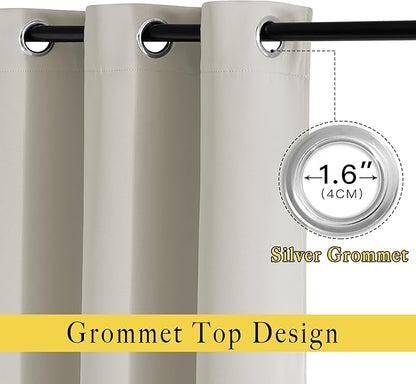 NICETOWN Blackout Bedroom Curtains 48 inches Long - Window Treatment Thermal Insulated Solid Grommet Room Darkening Privacy Sound Reducing for Kitchen (Natural, Set of 2, W37 x L48)