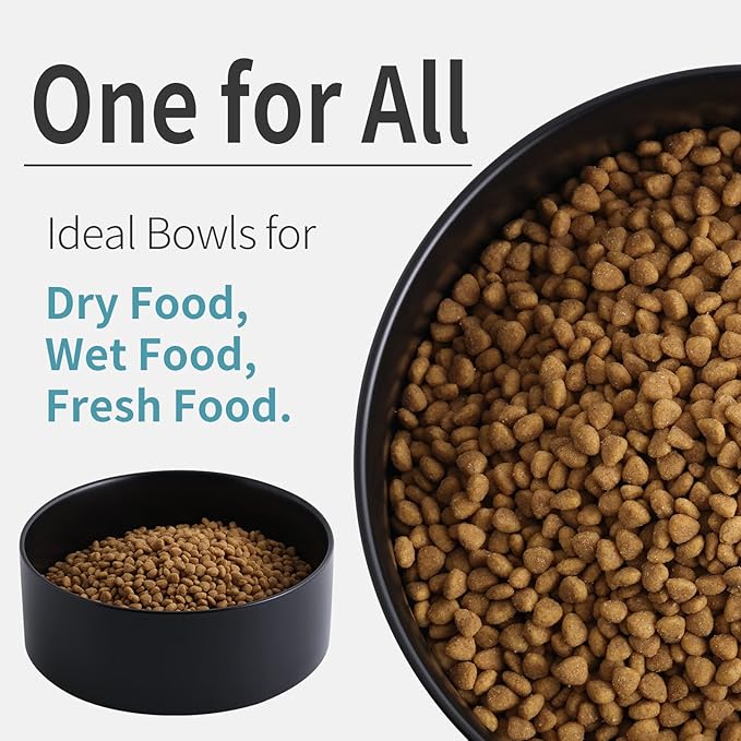 Black Dog Bowl Ceramic for Medium Large Breed,Dog Food Water Dish Heavy Weighted, Non Slip Porcelain Extra Large Big 9.4 in Pet Bowl-Mewly Pet