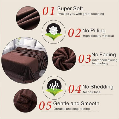 Richave Fleece Blanket King Size 350GSM Lightweight Throw for The Bed Warm Sofa Blanket 90" x 108"(Brown King)