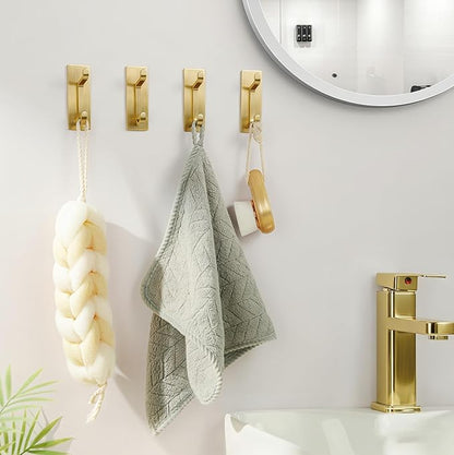 pickpiff Wall Hooks for Coat and Towel: 13LB Adhesive Door Hanger Stick on, Brushed Gold