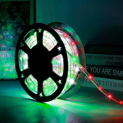 50ft 360 LED Waterproof Rope Lights, 110V Connectable Indoor Outdoor Led Rope Lights for Deck, Patio, Pool, Camping, Bedroom Decor, Landscape Lighting and More (RED+White+Green)