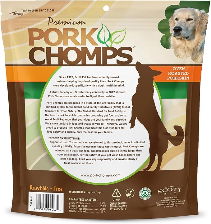 Pork Chomps Roasted Pork Skin Dog Chews, 6-inch Rib Shapes, 10 Count (Pack of 2)-Mewly Pet