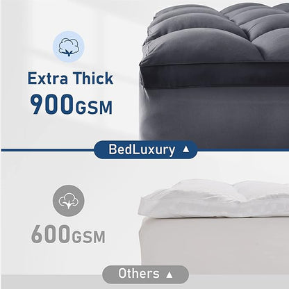 Full Mattress Topper Extra Thick Pillowtop Cooling Mattress Topper Plush Mattress Pad Cover Protector with 8-21 Inch Deep Pocket 3D Snow Down Alternative Fill Grey