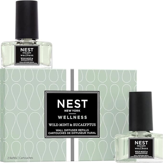NEST New York Wall Diffuser Refill Vials, Wild Mint & Eucalyptus - Set of 2 - Up to 60 Days of Continuous Scent - Cruelty Free, Vegan - Made in USA
