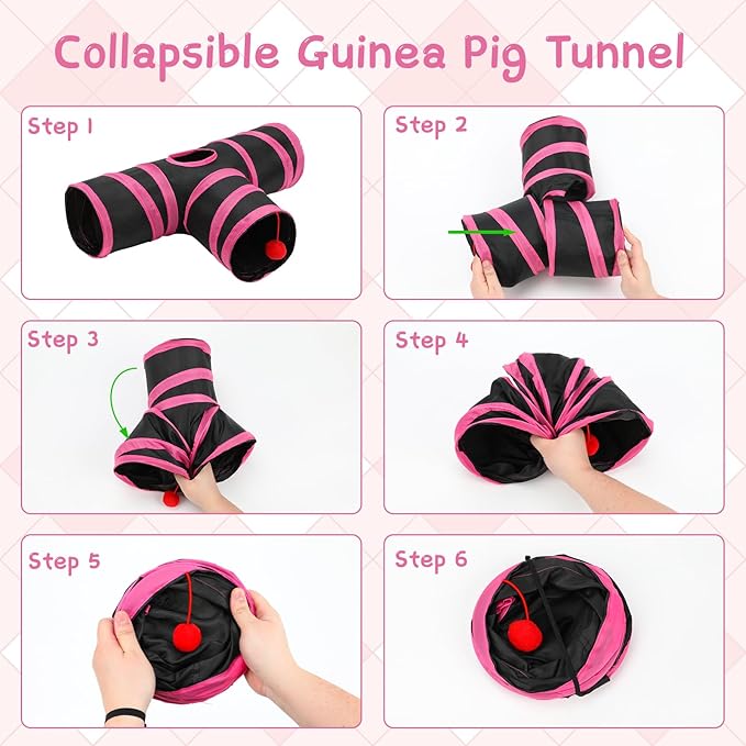 Rypet Guinea Pig Tunnel, 3 Way Collapsible Rabbit Tunnel, Small Pet Tunnels and Tubes with Interactive Ball for Rabbit Ferret Hamster Chinchilla Hedgehog Hiding and Resting-Mewly Pet