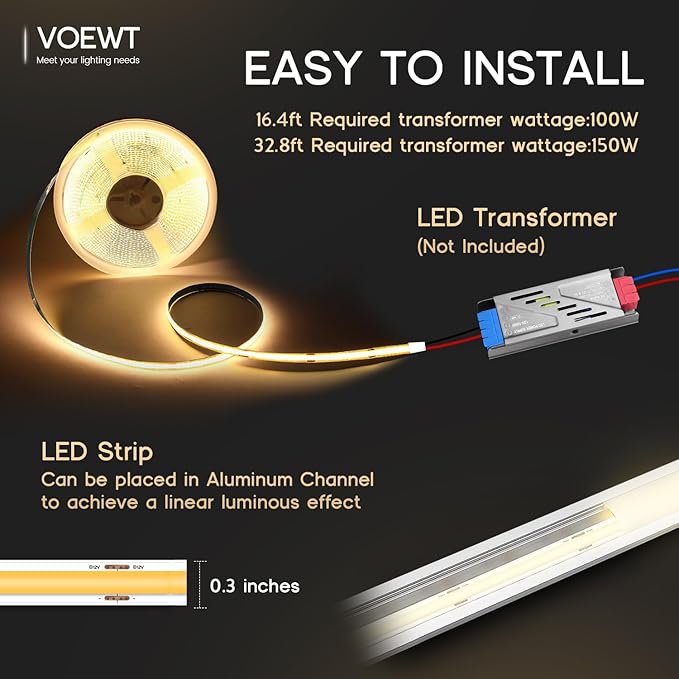 COB LED Strip Lights Neutral White 4000K,16.4ft 12V High CRI 95Ra+ Super Bright,Flexible Tape Lights for Bedroom,Mirror,Kitchen Cabinet, Living Room(Power Supply Not Included)