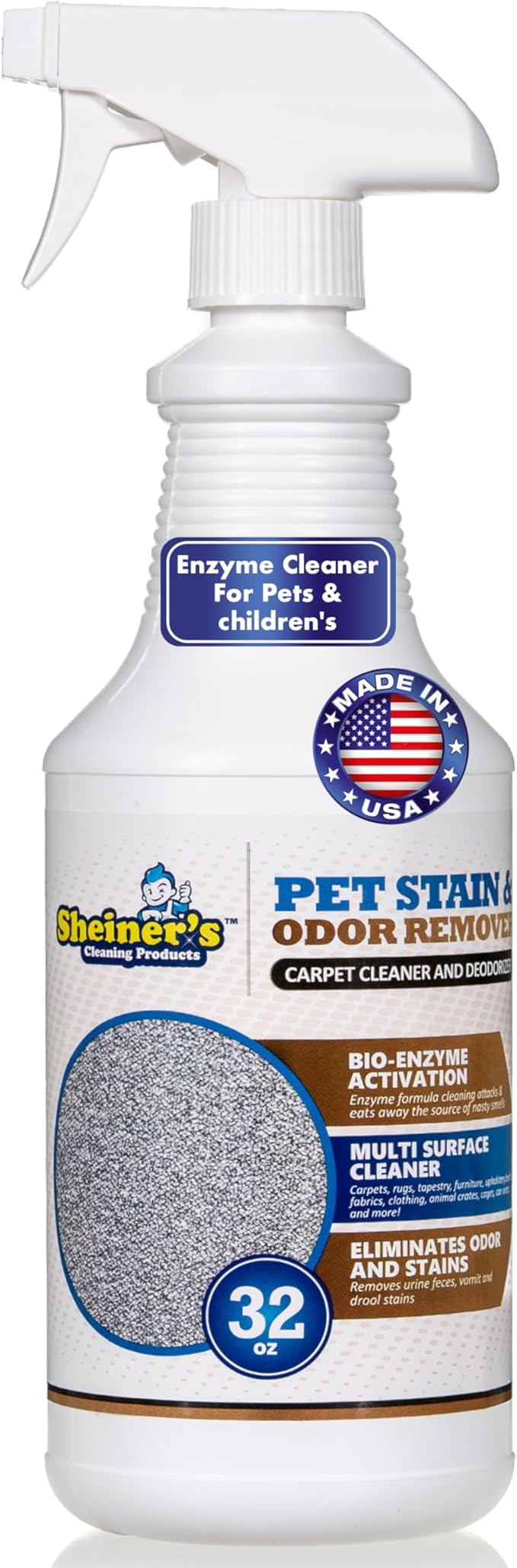 Sheiner's Pet Stain Remover & Pet Odor Eliminator, Advanced Cleaning Bio-Enzyme Cleaner Solution for Carpets, Rugs, Upholstery & Multi-Surfaces, Safe for Pets & Kids. (32 oz)-Mewly Pet