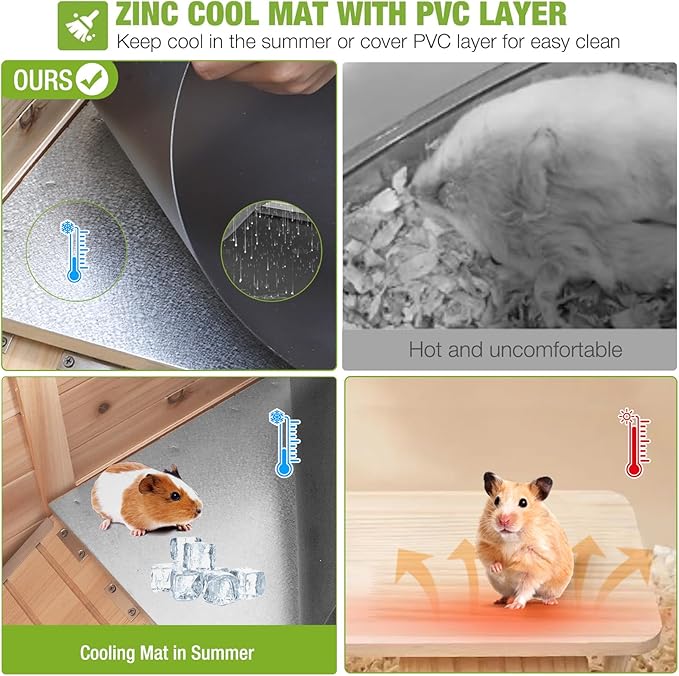 GUTINNEEN Rabbit Hutch Indoor Guinea Pig Cage Bunny House 36.6" Upgraded with Anti Chewing Edges, Cool Zinc Sheet, Leakproof PVC Layer, Wire Floor, Detachable Legs (Nature)-Mewly Pet