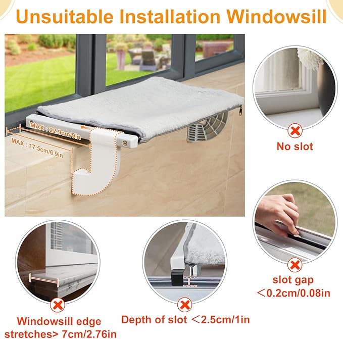 Sunhoo Cat Window Perch Hammock Kitty Bed for Windowsill Bedside Large Cats Shelf Seat Inside with Adjustable Ledge Sturdy Removable Cover Easy Assembly No Suction No Drill Hold 40lbs 22 * 13.58in(S)-Mewly Pet