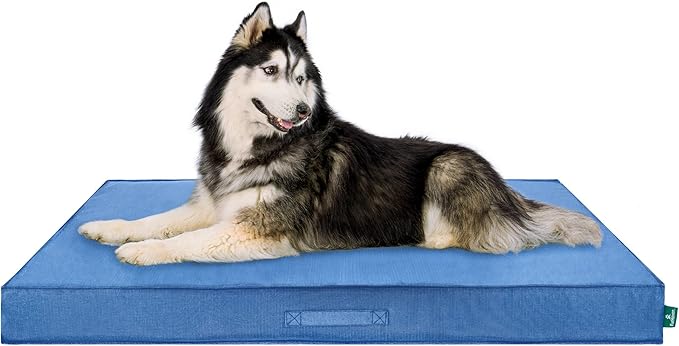 FurHaven Cooling Dog Bed – XXL Foam Mattress for Joint Pain Relief, Waterproof Liner, Removable Washable Cover, Durable for Outdoor Use, Deluxe Grid Indoor/Outdoor Bed – Blue, Jumbo Plus-Mewly Pet