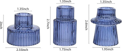 Vixdonos Glass Candlestick Holders Tealight Candle Holders for Table Centerpieces, Wedding Decor and Dinner Party (3 Pcs, Dark Blue)