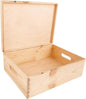 XL Wooden Storage Box with Hinged Lid | 15.8x11.8x5.5in (+-0.5) | Plain Unpainted Gift Box with Handles for Tool Toy Shoes Kitchen Clothes Jewelry | Rough & UNSANDED Wood