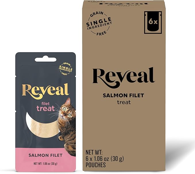 Reveal Natural Cat Treats, 6 Count Single Ingredient Treat for Cats, Grain Free, Whole Salmon Loin, 1.06 oz Bags-Mewly Pet