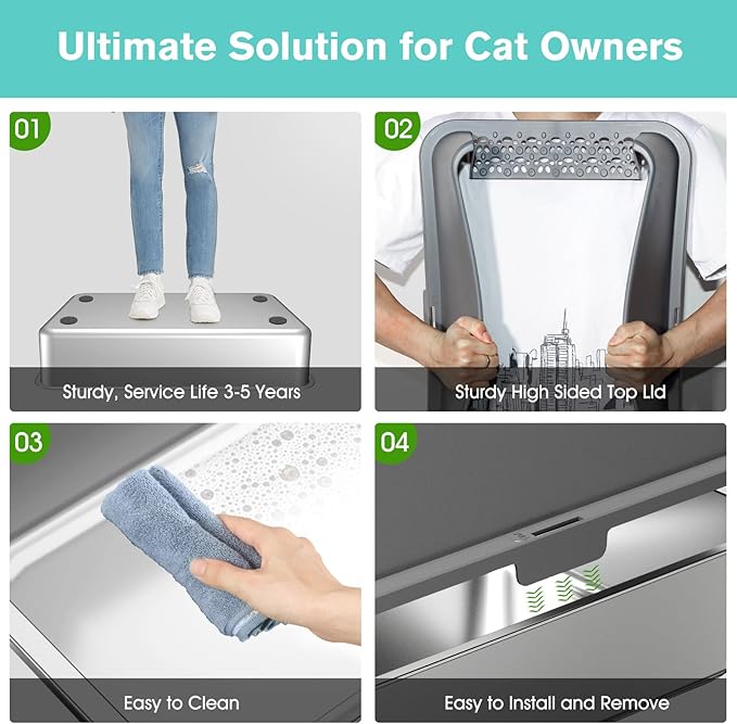 2PACK Stainless Steel Cat Litter Box with High Sides Lid, Extra Large XL Litter Box for Big Cats, Metal Kitty Litter Boxes with Anti-Leakage Enclosure,Non-Stick,Odorless,Scoop Included-Mewly Pet