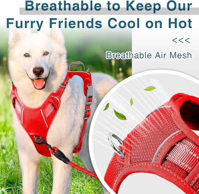 BARKBAY Dog Harness No Pull with ID Tag Pocket - Heavy Duty, Reflective, Easy Control for Large Dogs(Red,L)-Mewly Pet