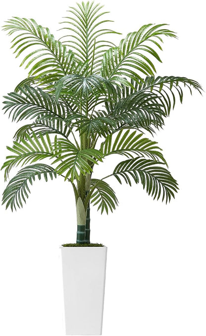VEVOR Artificial Areca Palm Tree 5 ft, Fake Palm Tropical Plants with White Tall Planter, Faux Floor Silk Plant in Pot, Large Trees for Home Office Living Room Decor House Warming, Indoor Outdoor