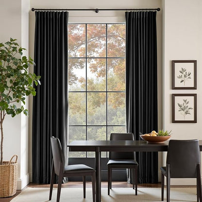 Lazzzy Velvet Blackout Curtains Thermal Insulated Room Window Drapes Super Soft Luxury Curtains for Living Room Bedroom Rod Pocket 2 Panels, Black, 52" W x 96" L