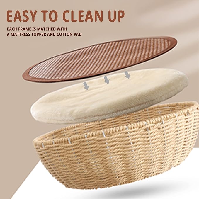 52" Modern Cat Tree Tower for Large Cats, 3Cat Nests Manual Hand Woven Multilevel Huge Paws Pals Cat Tree, Wood Cat Tower, Cat Scratching Tree, Cat Condo, Cat Lover Gift-Mewly Pet