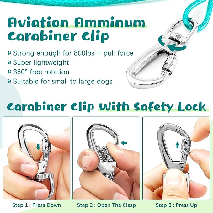 Tie Out Cable for Dogs, 15FT Dog Leads for Yard Chew Proof, Heavy Duty Dog Tie Out Cable with Shock Absorbing Spring for Large Dogs Up to 125lbs, Durable Dog Runner for Yard or Camping-Mewly Pet