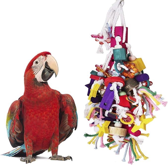 BWOGUE Large Parrot Chew Toy Bird Chewing Toy Multicolored Wooden Blocks Tearing Toys for African Grey Macaws Cockatoos Eclectus Amazon Parrot Birds-Mewly Pet
