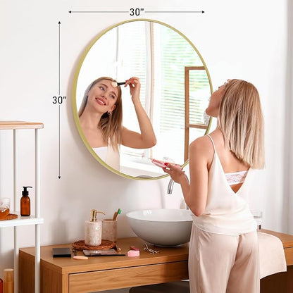DUMOS Gold Circle Mirror for Wall 30.02 inch, Bathroom Round Mirror for Over Sink, Bathroom, Entryway, Bedroom, Vanity
