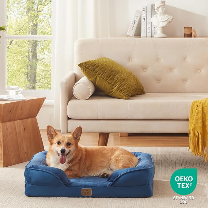 Bedfolks Orthopedic Dog Bed, Waterproof Dog Sofa Bed for Large Dogs, Egg Foam Pet Couch Bed with Removable Washable Cover and Nonslip Bottom, Navy Blue-Mewly Pet