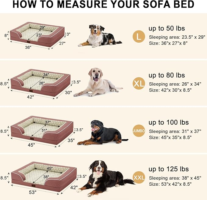 Orthopedic Dog Beds, Waterproof Memory Foam Large Sized Dog Bed with Sides, Non-Slip Bottom and Egg-Crate Foam Big Dogs Beds with Removable Washable Cover(Large,Pink)-Mewly Pet