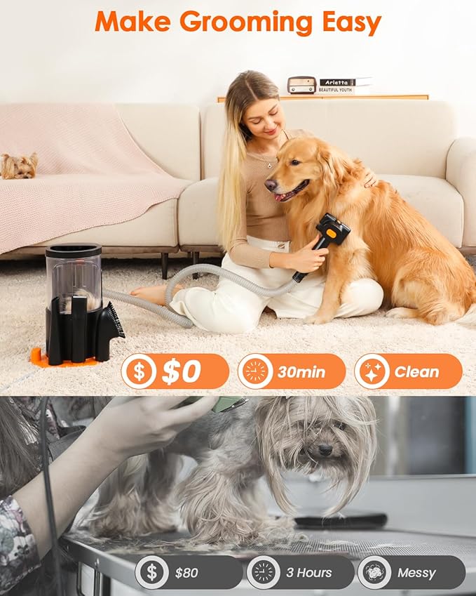 Dog Grooming Vacuum, 4.5L Extra-Large Dust Cup Dog Grooming Kit, 14000Pa High-Suction Pet Groomer with Clippers, Low-Noise All-in-One Shedding Control Set for Home Use-Mewly Pet