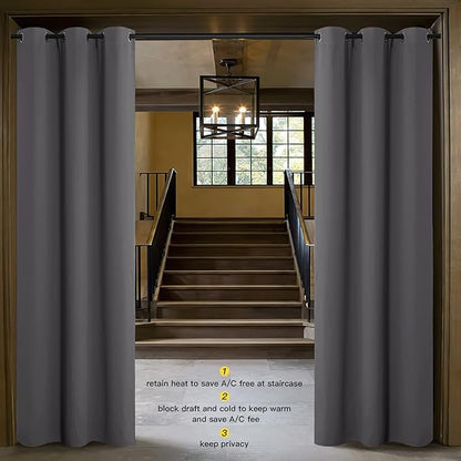 NICETOWN Doorway Curtain Privacy, Door Cover Curtain, Sound Reducing Winter Insulated Thermal Room Darkening Blackout Curtains for Bedroom, 84 inch Length (1 Panel, 5ft Wide by 7ft Long, Gray)
