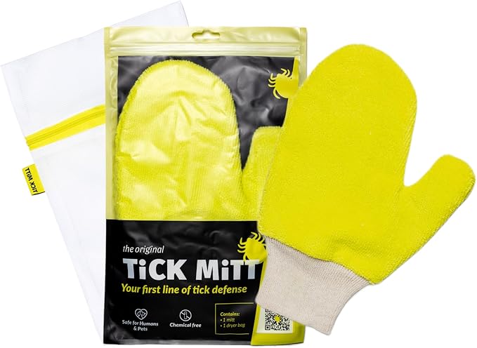 Yellow Tick Removal Glove for Humans & Pets - Safely Remove Ticks Effortlessly, Chemical-Free, Durable, Portable Tick Management Tool for Outdoor Adventures & Everyday Use-Mewly Pet