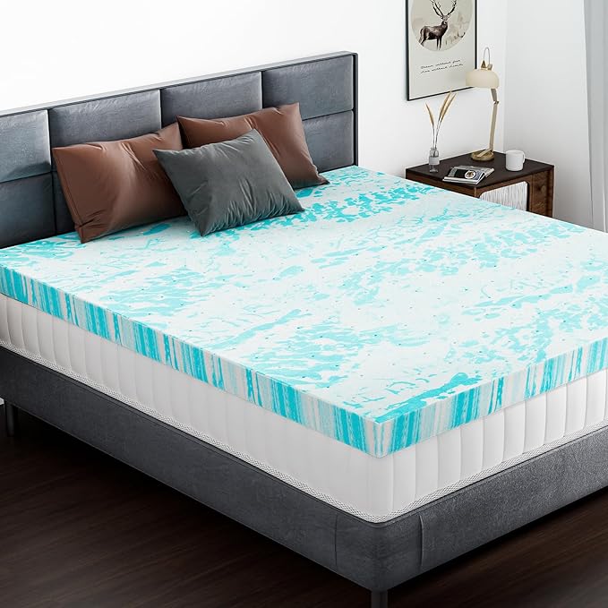 DUMOS Memory Foam Mattress Topper Twin, 3 Inch Thick Gel Infused Bed Toppers for Twin Size Bed, Soft Cooling Mattress Pads for Sleeper Sofa, RV, Camper, CertiPUR-US Certified, Blue