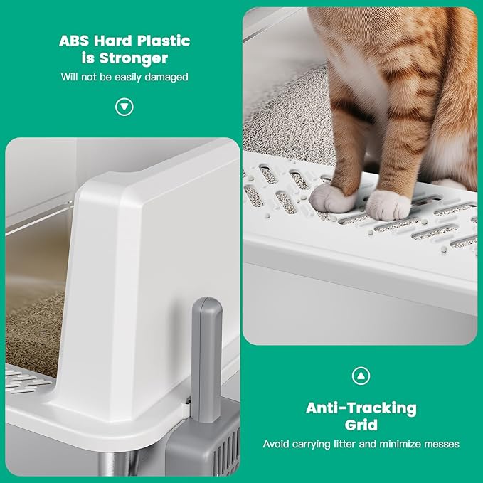 Tripamin XXL Stainless Steel Litter Box with High Sides 28"x20.5"x14" Extra Large Metal Litter Box for Big Cats&Multiple cat, Jumbo Top Entry Litter Pan with lid (White, XXX-Large)-Mewly Pet