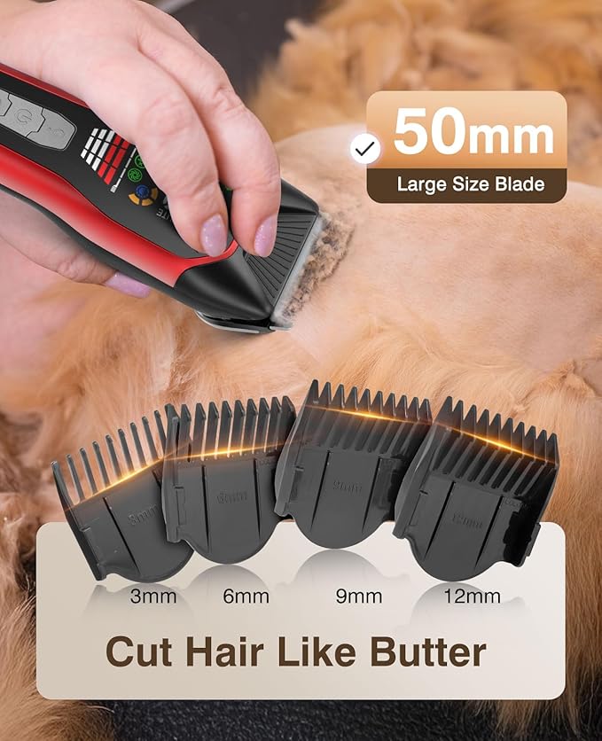 Wide Blade Dog Cat Clippers - Professional Cordless Grooming Tools for Thick Coats - Low Noise Pet Hair Trimmer Kit-Mewly Pet