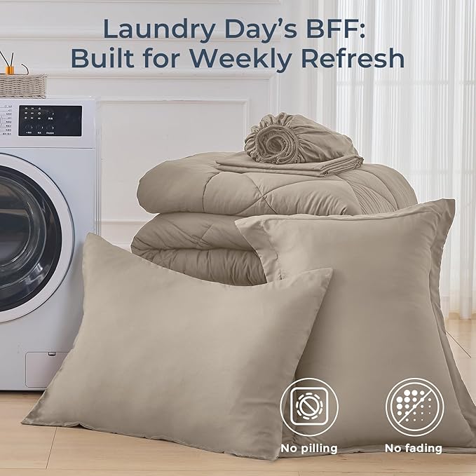 HEVUMYI Linen Twin-XL Comforter Set - 5-Piece All Season Bed in a Bag Twin-XL, Ultra Soft Bedding Set with Comforter, Flat Sheet, Fitted Sheet, Pillowcases, Pillow Shams
