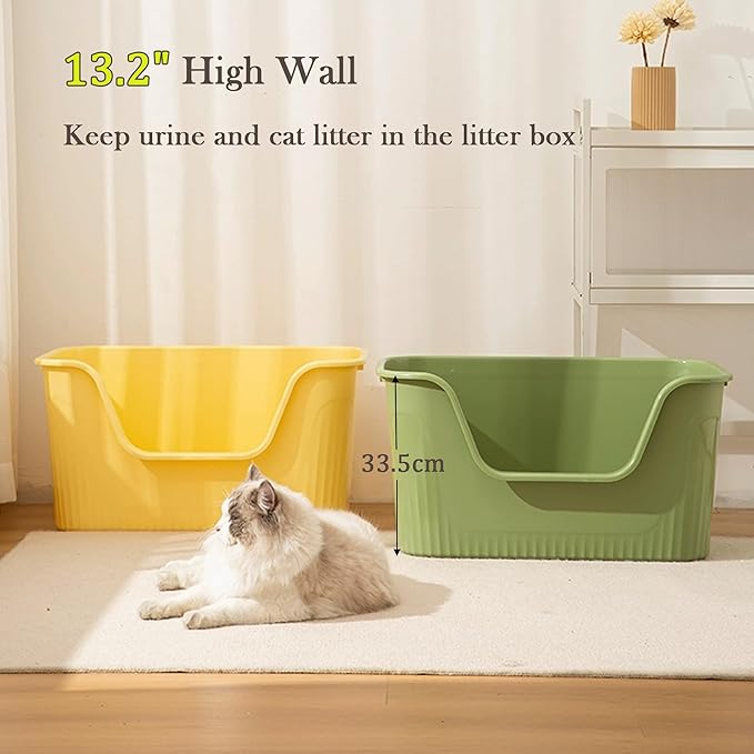 Vealind Extra Large Litter Box with High Sides, XL Litter Boxes for Big Cats, High Sided Litter Pan, Leak-Proof & Anti-Splashing, Easy Clean & Durable (25” * 17” * 13” Green)-Mewly Pet