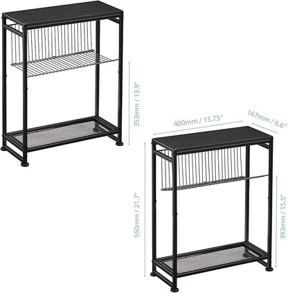 Dulcii Small Side Table for Small Spaces - Slim End Table with Magazine Holder Narrow End Table Living Room - Skinny Bedside Table Nightstand Bedroom Thin Side Table, Black