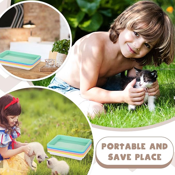 5pcs Kitten Litter Box, Small Cat Litter Box with Scooper, Small Litter Pan Low Entry Shallow Plastic Litter Tray Portable Cat Waste Tray Open Travel Kitten Boxes for Small Pet Rabbit Newborn Cat-Mewly Pet