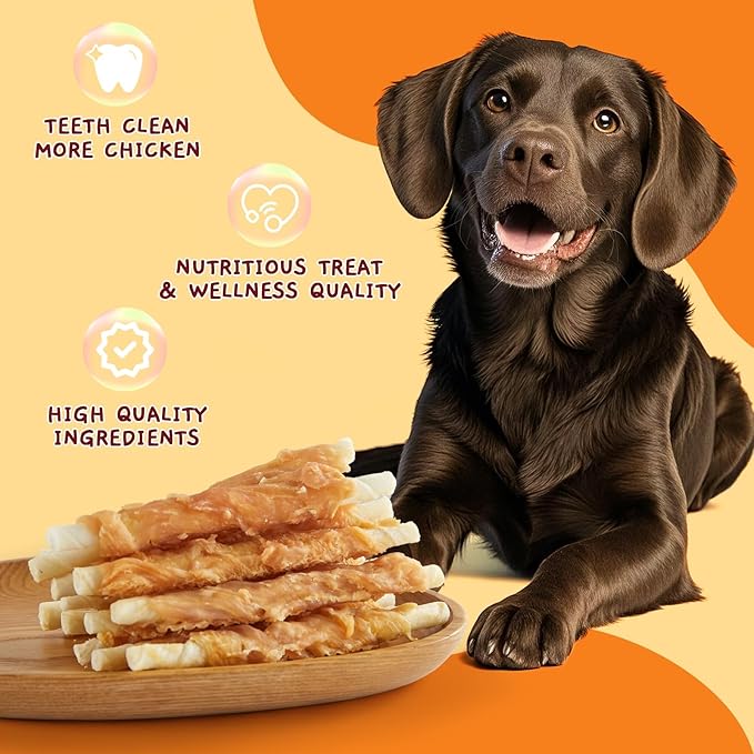 Jungle Calling Dog Treats, Chicken Wrapped Rawhide Sticks for Dogs, Delicious and Nutritious Training Reward Treats and Dog Chews Snacks, 6 oz-Mewly Pet