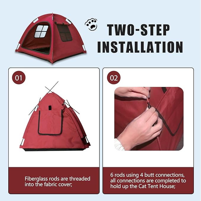 Red Cat Tent House、Cat's Nest, Portable Indoor/Outdoor Pet Tent House for Cats, Puppies and Other Small Animals-Mewly Pet