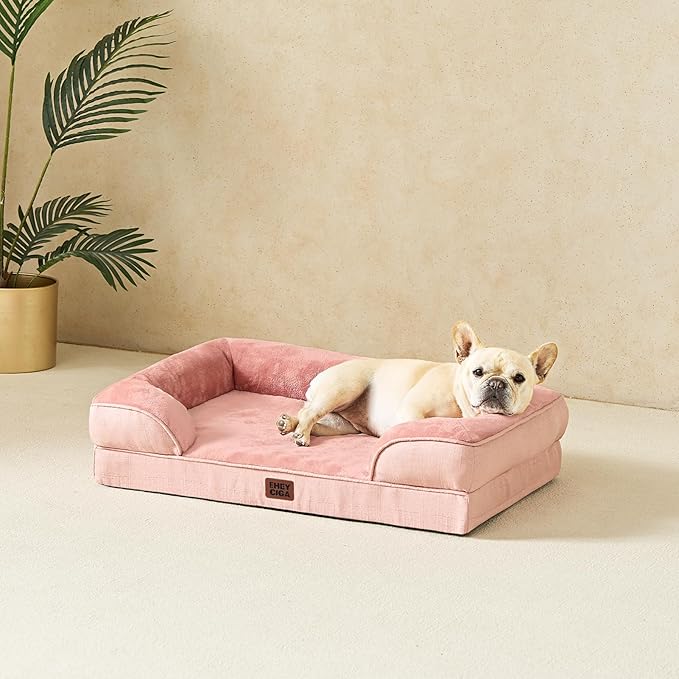 EHEYCIGA Orthopedic Dog Beds for Large Dogs, Waterproof Memory Foam Large Dog Bed with Sides, Non-Slip Bottom and Egg-Crate Foam Pet Couch Bed with Washable Removable Cover, Dusty Pink-Mewly Pet