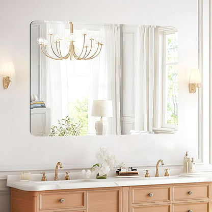Frameless Bathroom Mirror for Over Sink,Wall Mounted Vanity Mirrors 24x32in,Rounded Rectangle Mirror Frameless with Polished Edge for Bedroom,Living Room,Entryway,Shatterproof (Horizontal/Vertical)