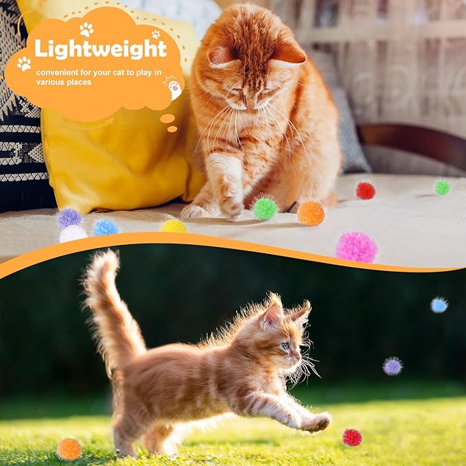 DF DUALFERV 60 Pcs Cat Pom Pom Balls, Interactive Cat Toys, Sparkle Balls for Cats, Extra Large and Fuzzy for Exercise and Entertainment, Multicolor, 1.5 Inch-Mewly Pet