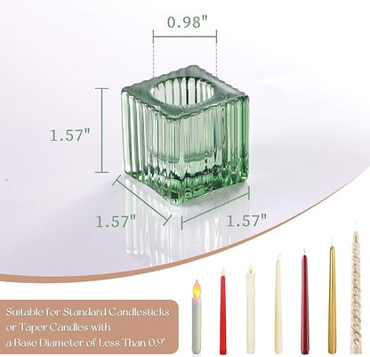 LETINE 12pcs Green Cube Taper Candle Holders - Ideal Candle Stick Holder Decor for Modern Wedding Table Centerpieces & Holiday Decor, Elegant Candlestick Set for Home Ambiance