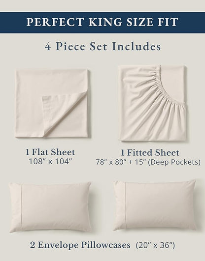LANE LINEN 100% Organic Cotton King Bed Set, 4-Piece Cotton Bed Sheets, Crisp Percale Weave, Ultra Soft Bedding Sets & Collections, 15" King Size Sheets Deep Pocket Set - Glacier Grey
