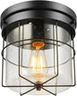 GLOBE Electric 60000162 1-Light Outdoor Flush Mount, Matte Black, Seeded Glass Shade, Thin Frame